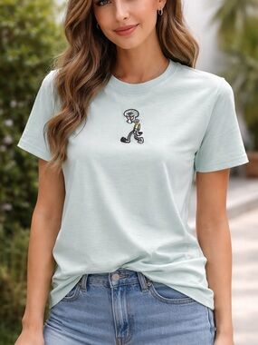 H&M Light Mint Crewneck Tee with Small Character Embroidery